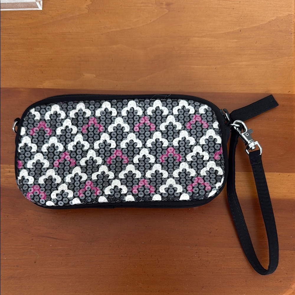 Sequin Clutch with Wristlet - Black, White, Pink